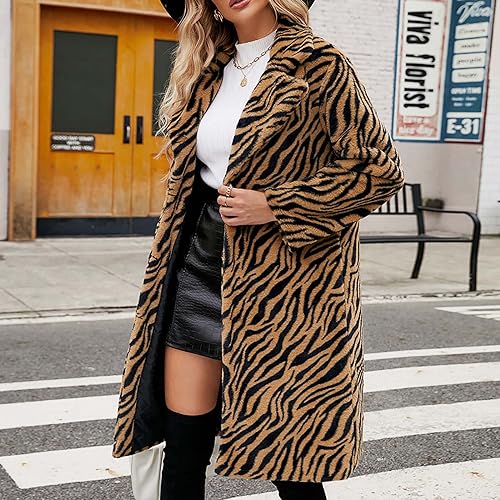 Womens Leopard Print Fleece Faux Fur Long Jacket Overcoat Plus Size Z7824