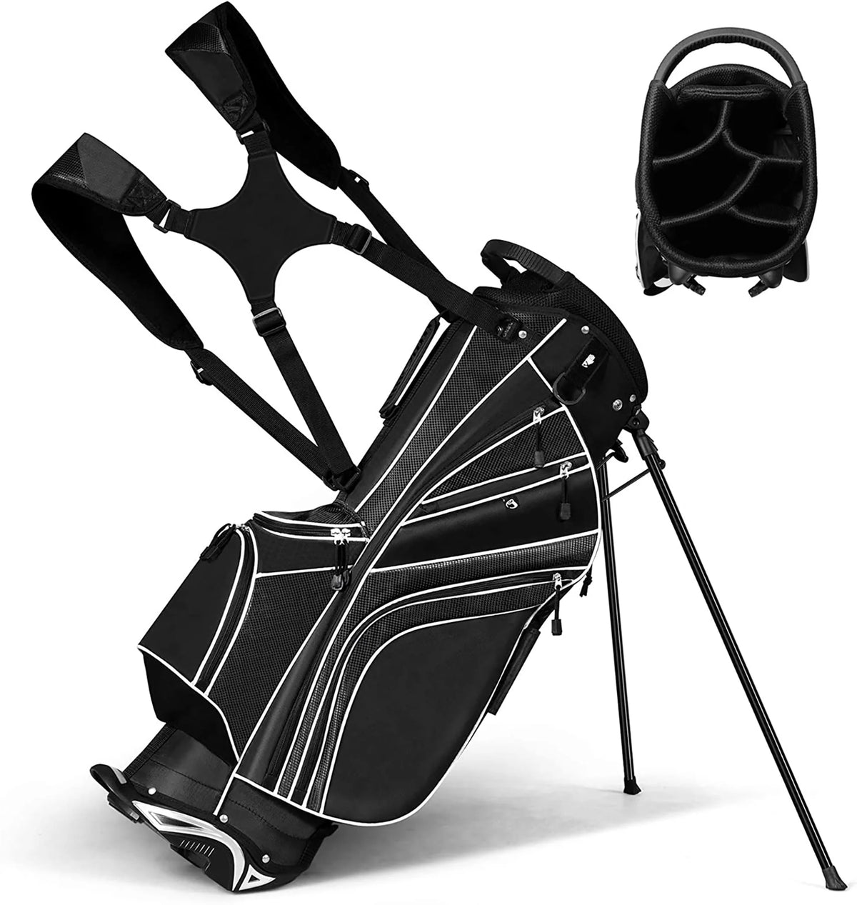 Golf Stand Cart Bag with 6 Way Divider Black D4360