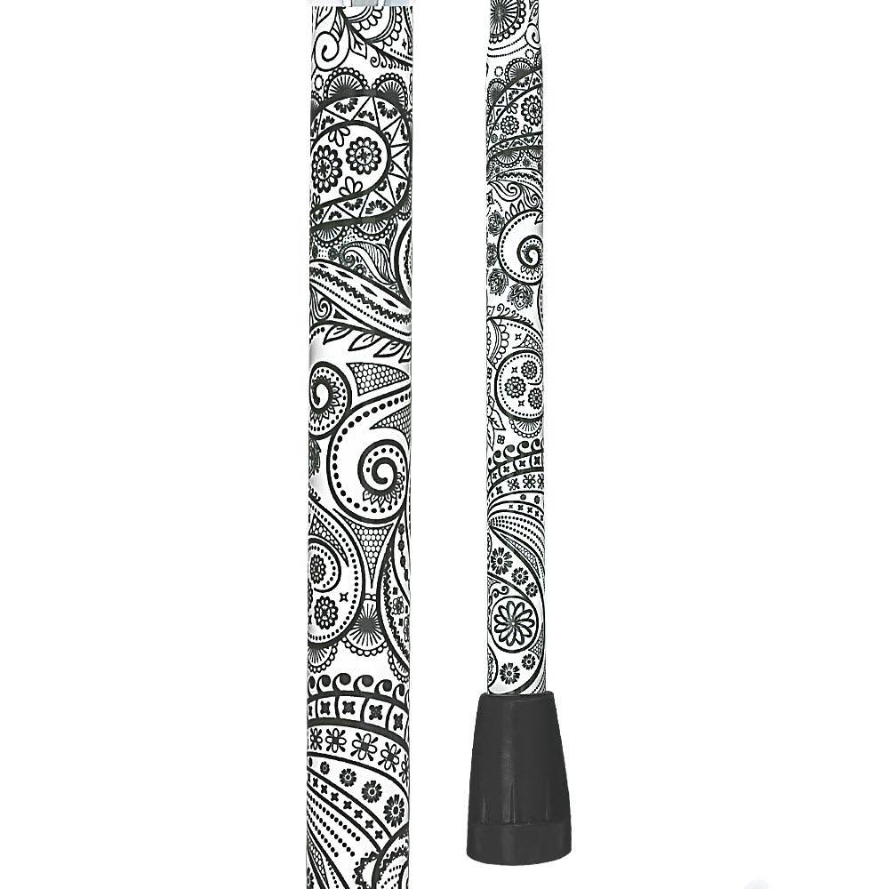 White Pearlz Rhinestone Collar Black Swirl Adjustable Folding Cane J99443