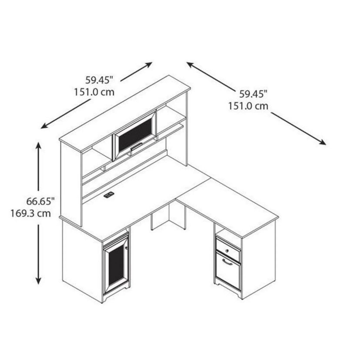 L-Shape Computer Desk with Hutch in Gray H832