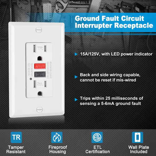 (10 Pack) 15 Amp Tamper-Resistant GFCI Receptacle Outlet with LED Indicator X143