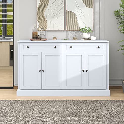 60" White 4-Door Sideboard Buffet with 2 Drawers and Adjustable Shelves W577108