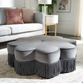 Dark Grey Velvet Flower Ottoman A2557