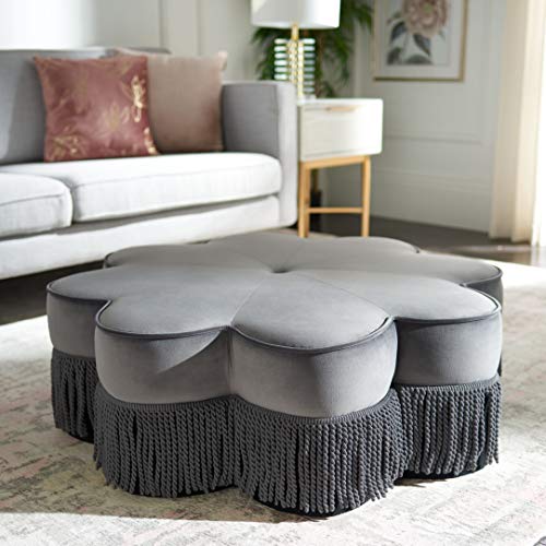 Dark Grey Velvet Flower Ottoman A2557