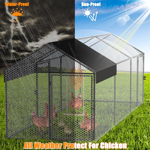Large Metal Chicken Coop 120" L×40" W×40" H Heavy Duty Chicken Run Hen House with Waterproof Anti-UV Cover S434523
