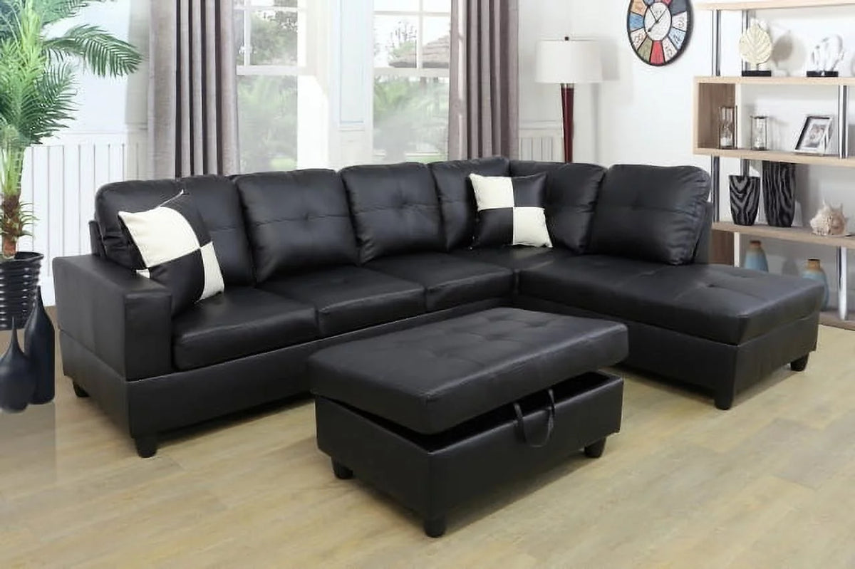 Red Leather Sleeper Sectional Sofa with Storage Ottoman W61994
