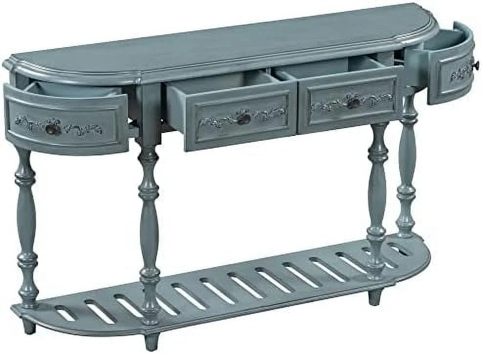 Antique White Curved Console Table with 4 Drawers Solid Wood Frame W529