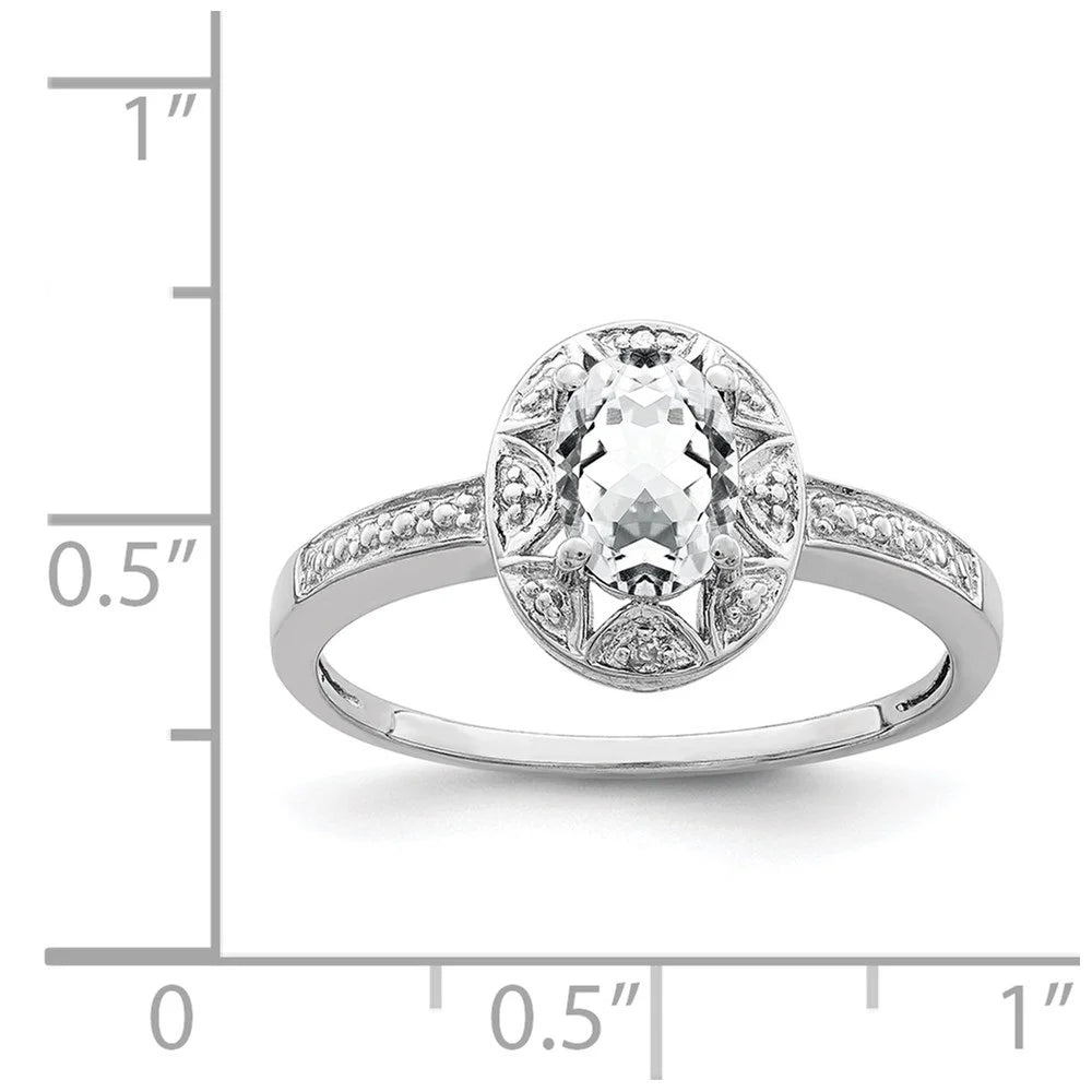 925 Sterling Silver White Topaz and Diamond Engagement Ring Size 5 E524865