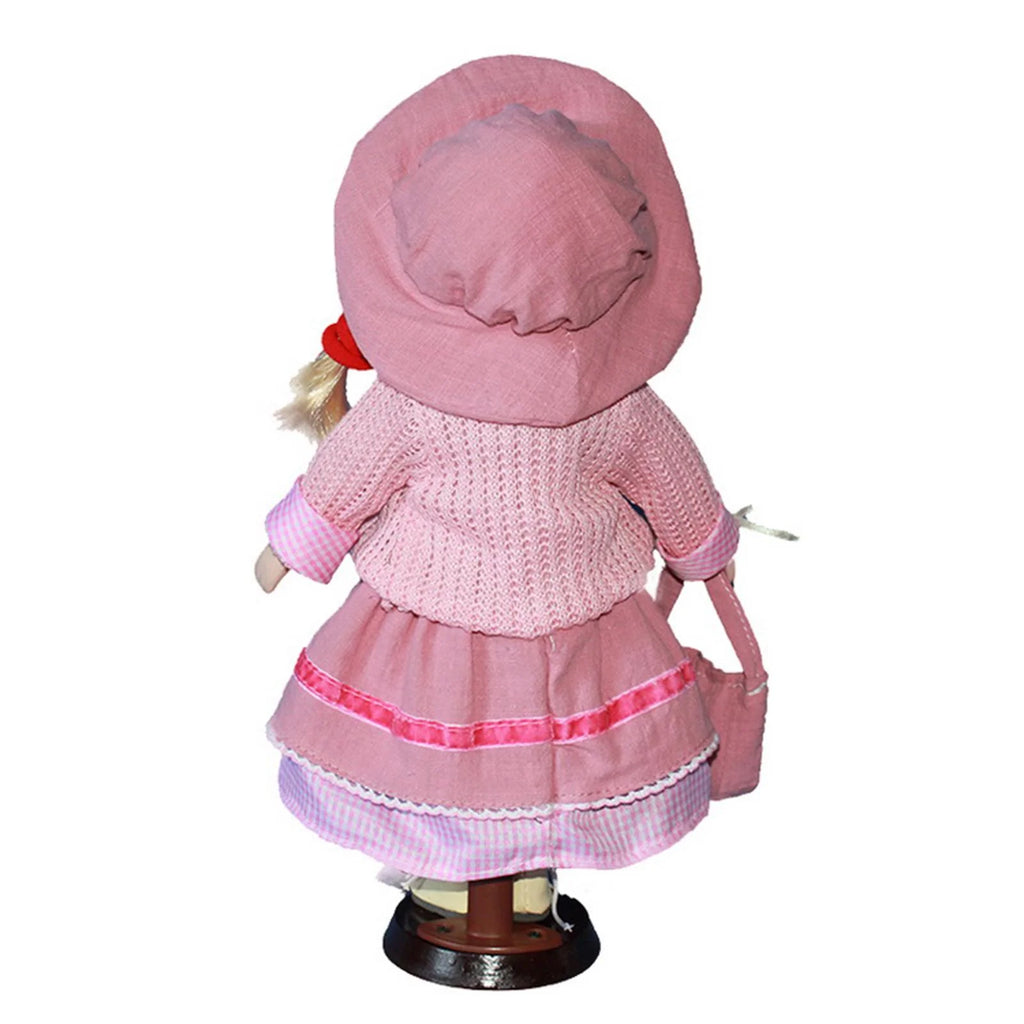 Pink Porcelain Doll Girl Figures with Hat Set T2683