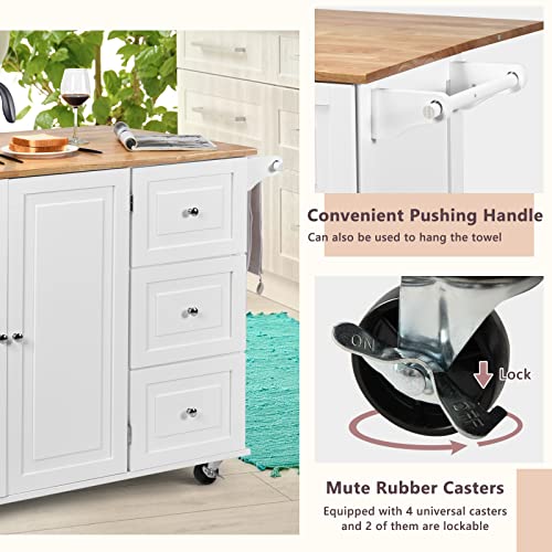Kitchen Island with Stainless Steel Top, Rolling Kitchen Trolley Cart with Storage Cabinet, 3 Drawers, Towel & Spice Rack N549169