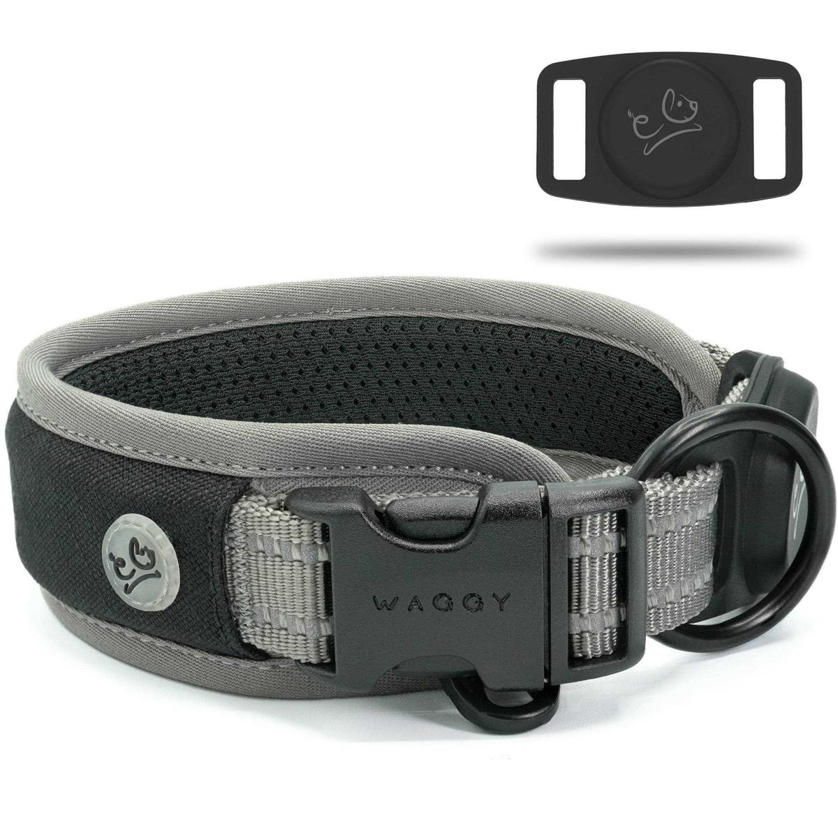Adjustable Reflective Padded Dog Collar with Airtag Holder O49237