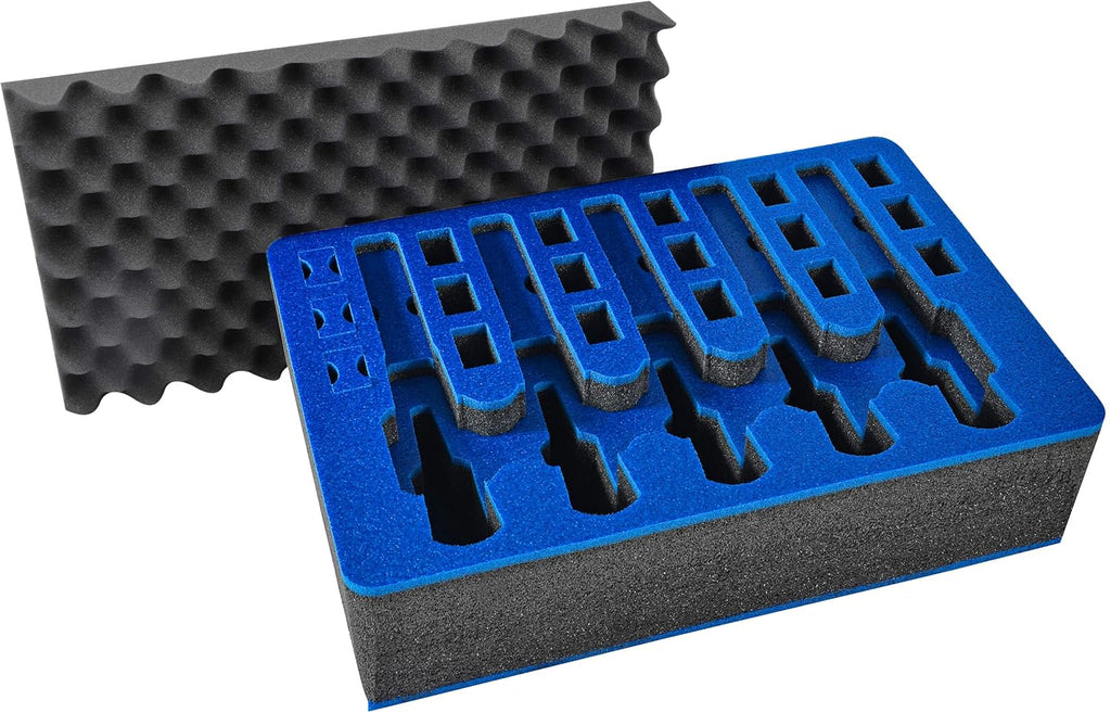 Pistol & Magazine Storage Foam Insert for Pelican P-1500 Case, 2 Piece Set Pre-Cut Polyethylene Foam Base Insert and Lid Liner K830
