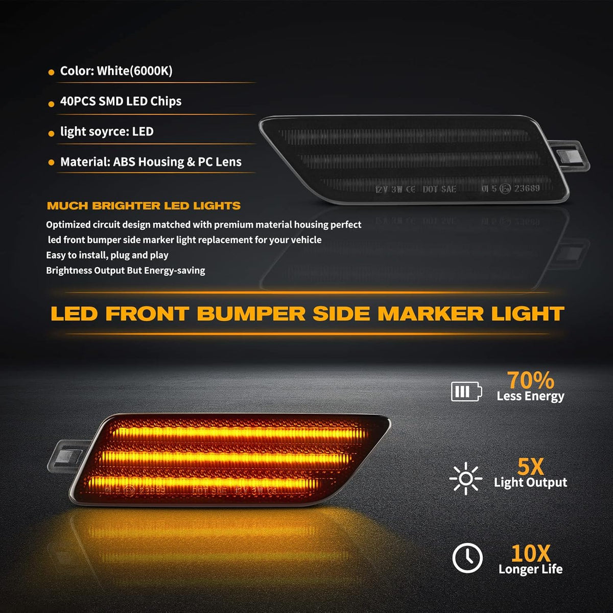 Amber LED Front Bumper Side Marker Light Assembly F7086