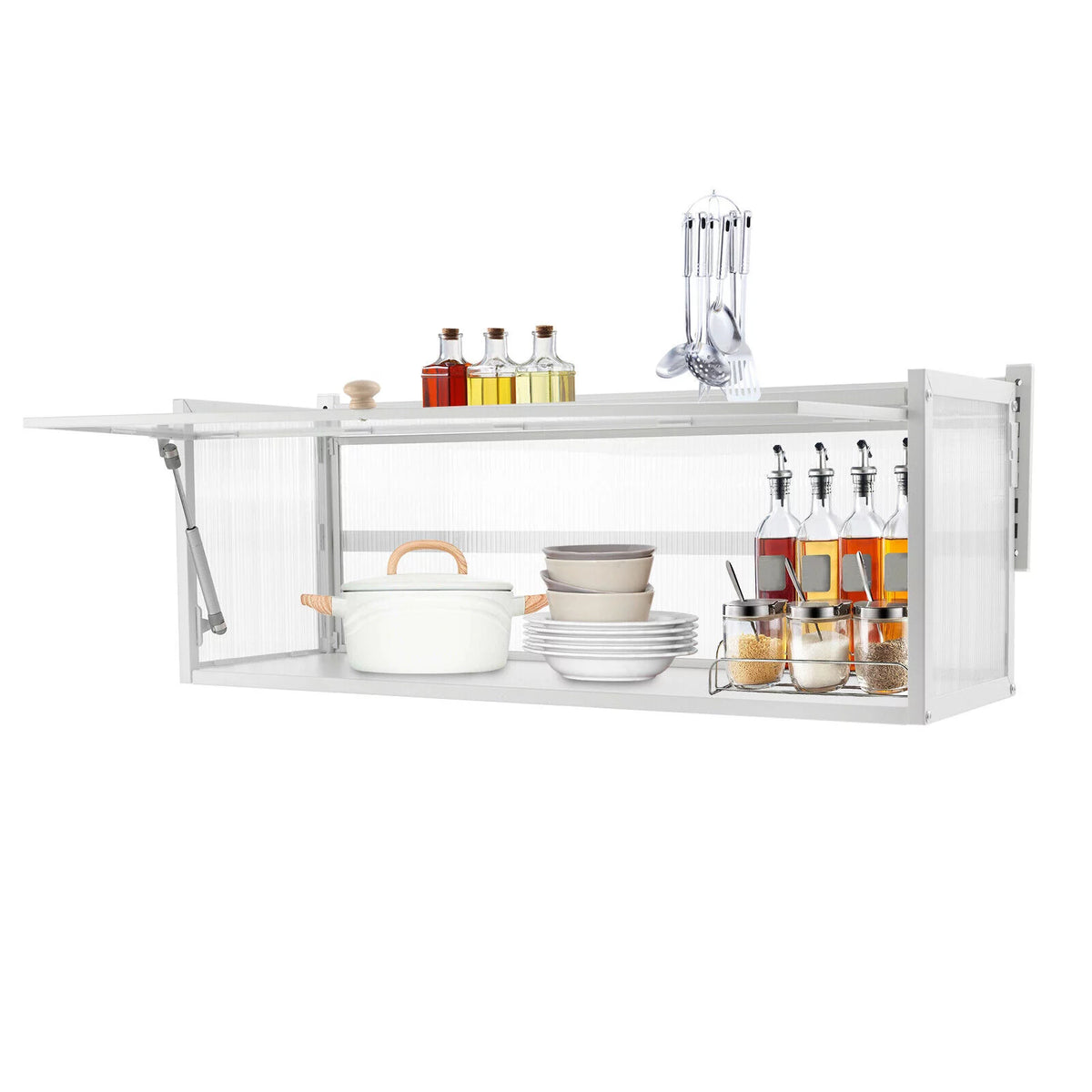 Wall Mounted Storage Cabinet with Flip-up Glass Door White Q498