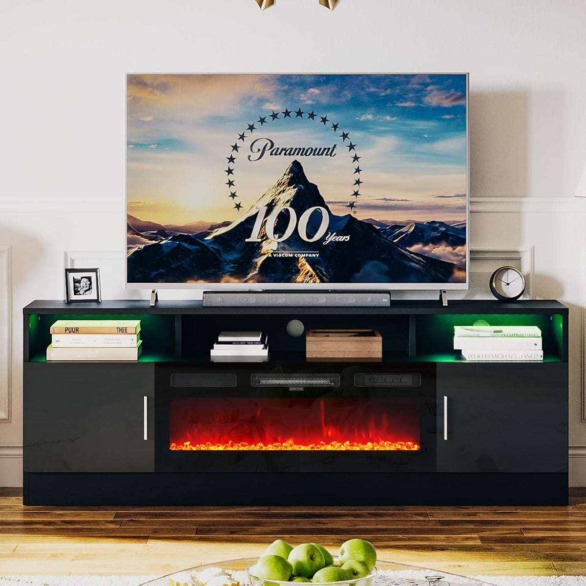 Black 70" Fireplace TV Stand with Electric Fireplace Q24210