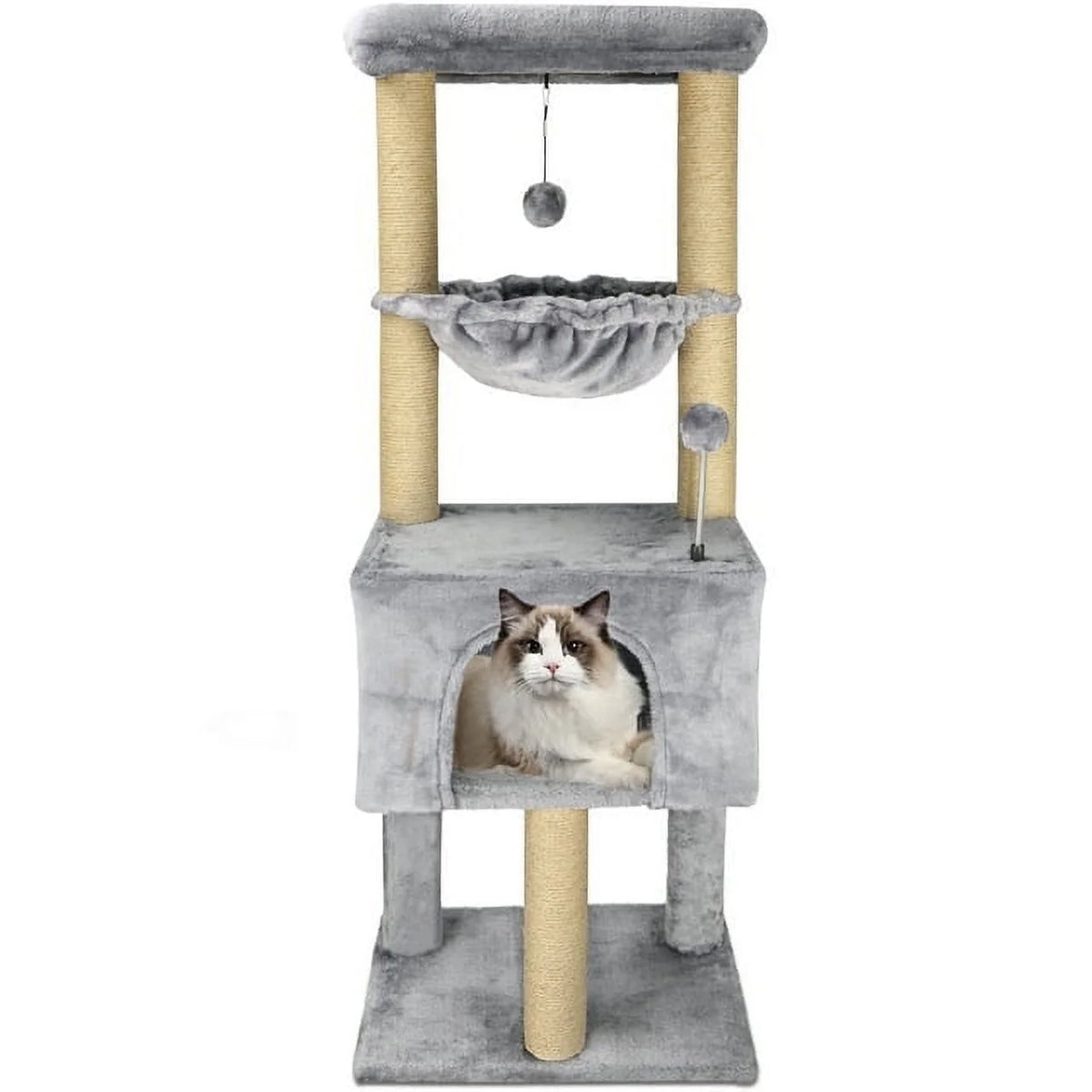 43.3" Grey Cat Tree with Condo Hammock Scratching Posts A393501
