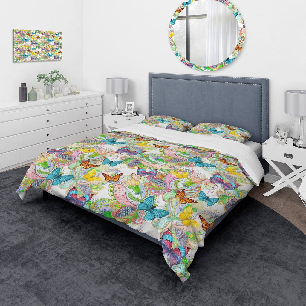 Bohemian Colorful Butterflies Floral Bedding Set Duvet Cover Shams P3357
