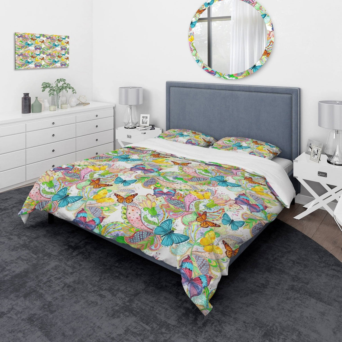 Bohemian Colorful Butterflies Floral Bedding Set Duvet Cover Shams P3357