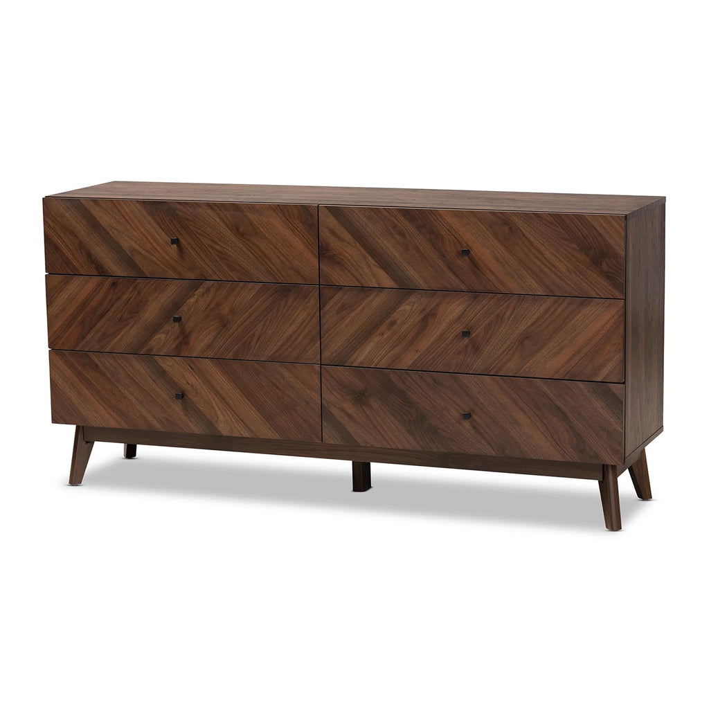 Walnut Brown Wood 6-Drawer Dresser J2394