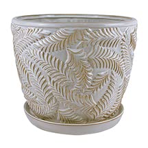 White 7 Inch Indoor Ceramic Planter Pot with Saucer and Drainage Hole U1025
