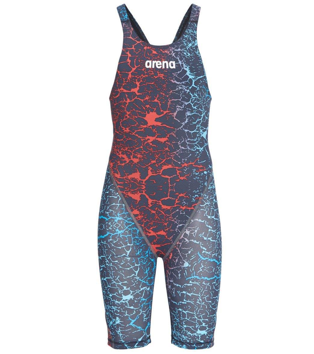 Girls' Powerskin Kneeskin Open Back Tech Suit Swimsuit - Storm Blue/Red 26 B5950