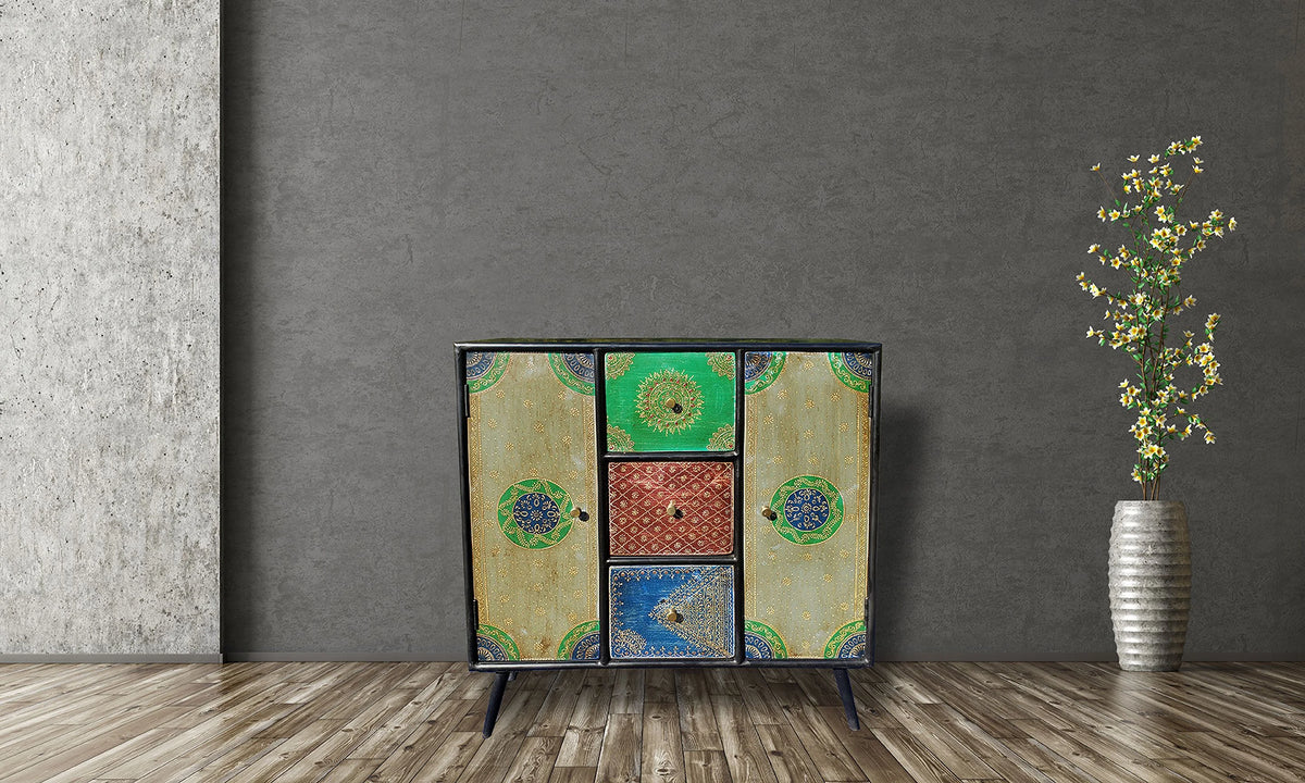 Recycled Mango Wood Cabinet with 3 Drawers and 2 Doors U8207