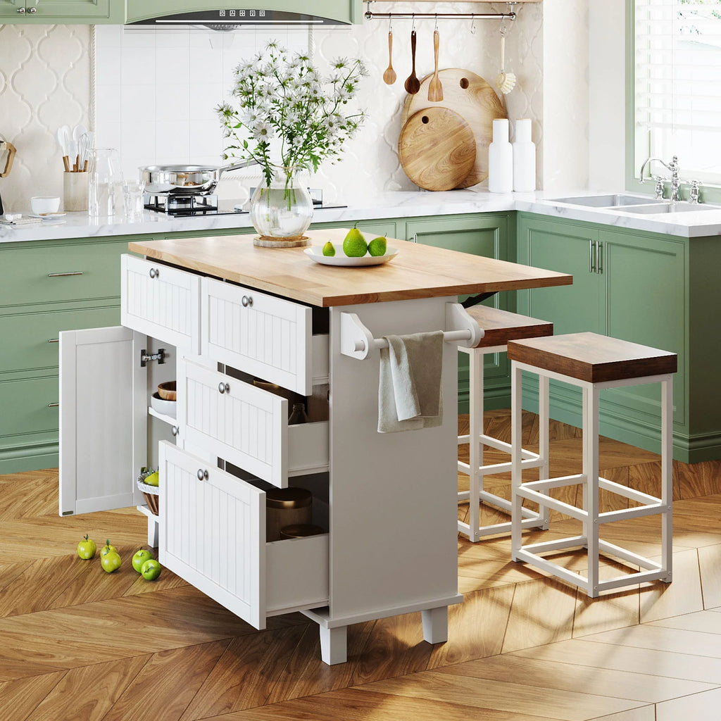 White Kitchen Island Set with 2 Seatings L483