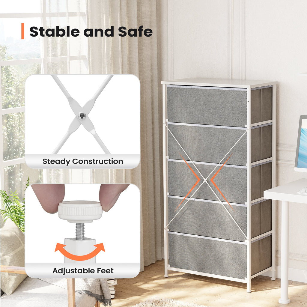 Light Gray 5 Drawers Vertical Dresser G273380