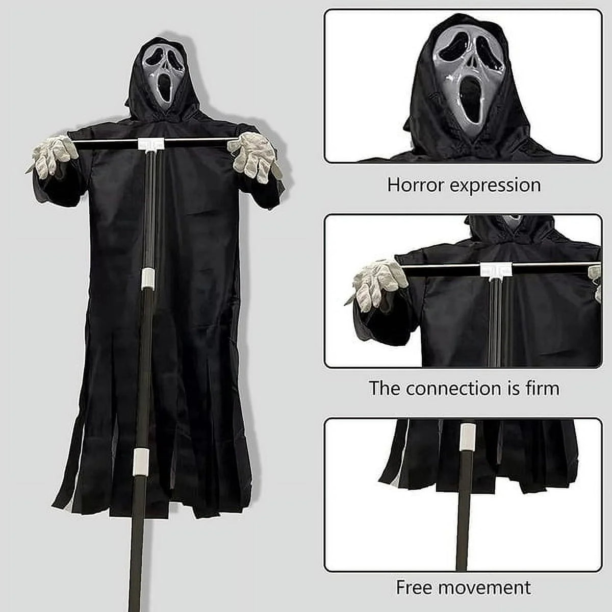 Black Halloween Flying Ghostface Decoration with Detachable Pole and Gloves L51988
