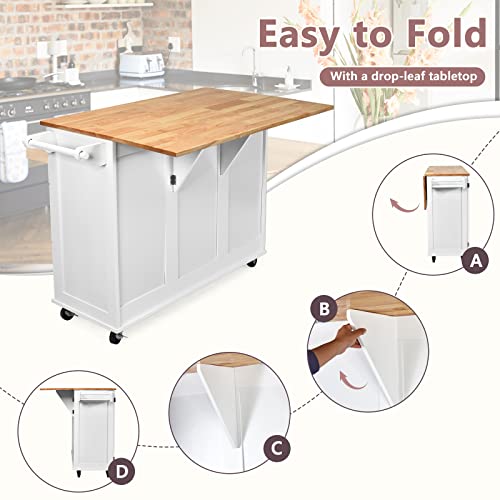 Kitchen Island with Stainless Steel Top, Rolling Kitchen Trolley Cart with Storage Cabinet, 3 Drawers, Towel & Spice Rack N549169