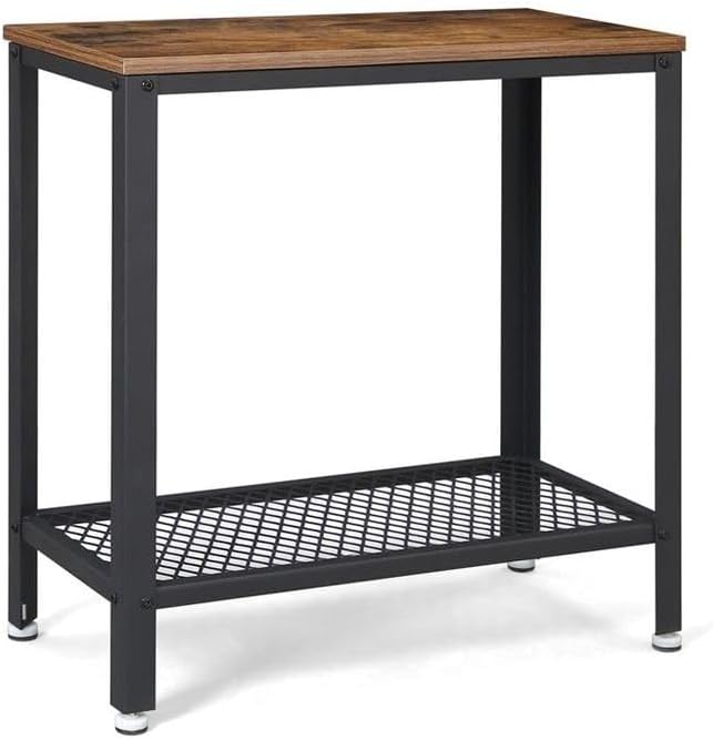 Industrial Rustic Brown Side Table with Mesh Shelf P6521