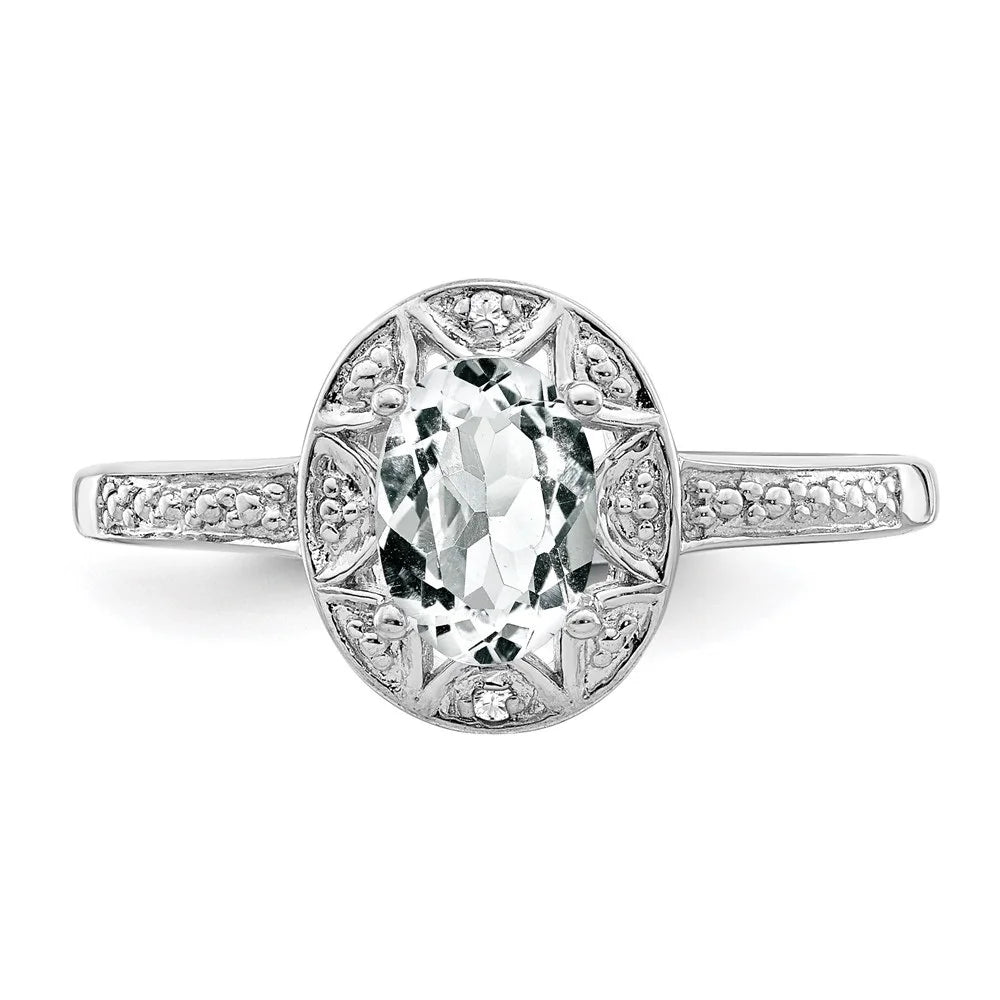 925 Sterling Silver White Topaz and Diamond Engagement Ring Size 5 E524865