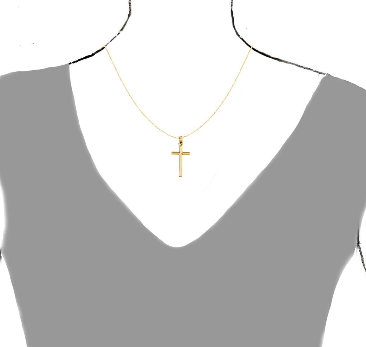 14K Yellow Gold Tubular Cross Pendant Necklace (18 inches) A249