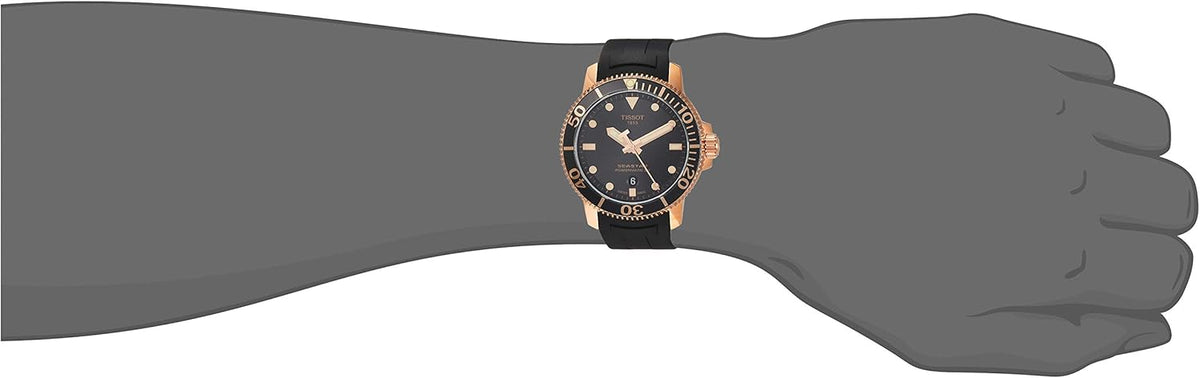 316L stainless steel case with rose gold PVD coating Automatic watch, Black, Rubber T9263