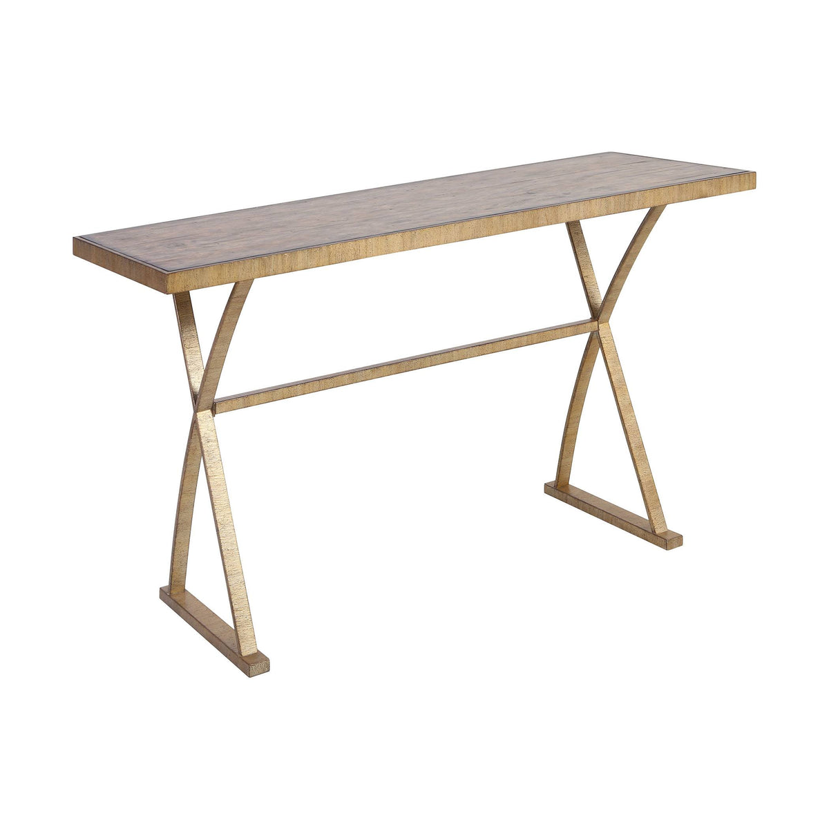 Bright Aged Gold and Brown Stained Solid Pine Console Table A5756