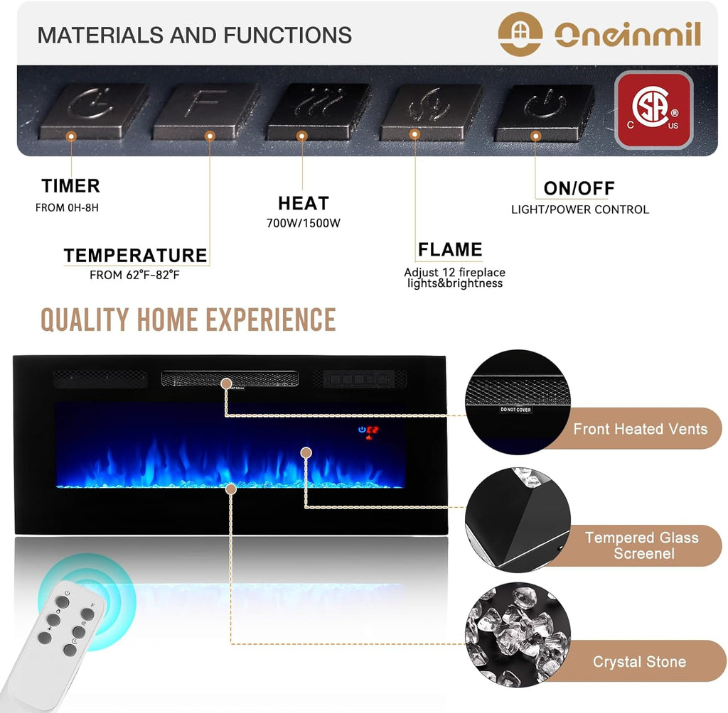 Black 70" Fireplace TV Stand with Electric Fireplace Q24210