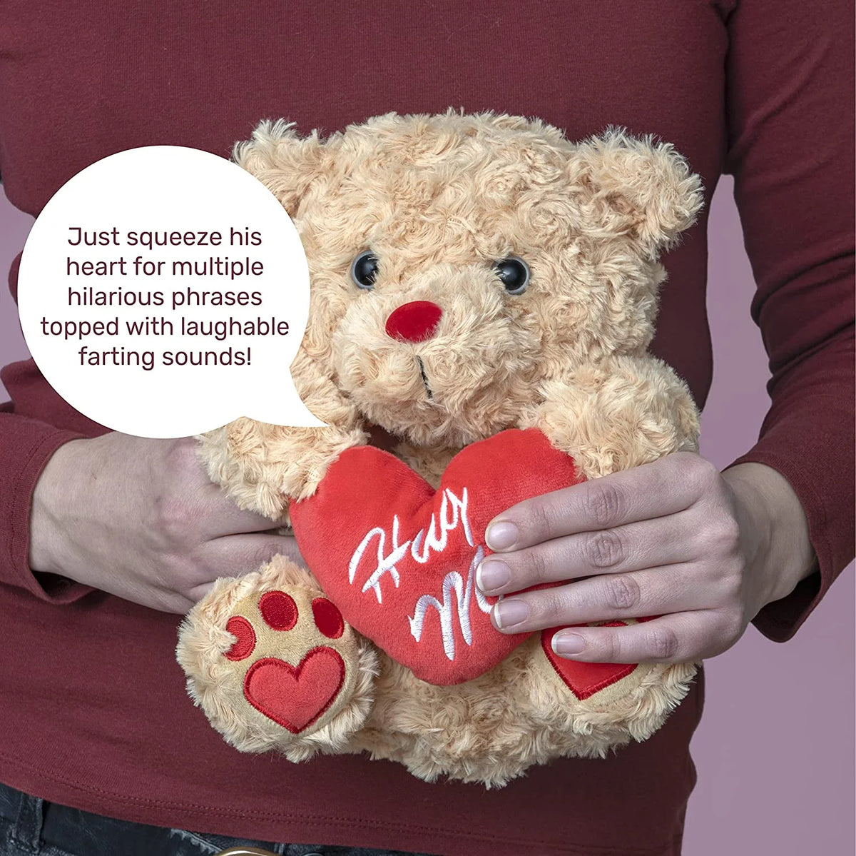 Brown Plush Teddy Bear with Red Hug Me Love Heart Stuffed Animal M114948