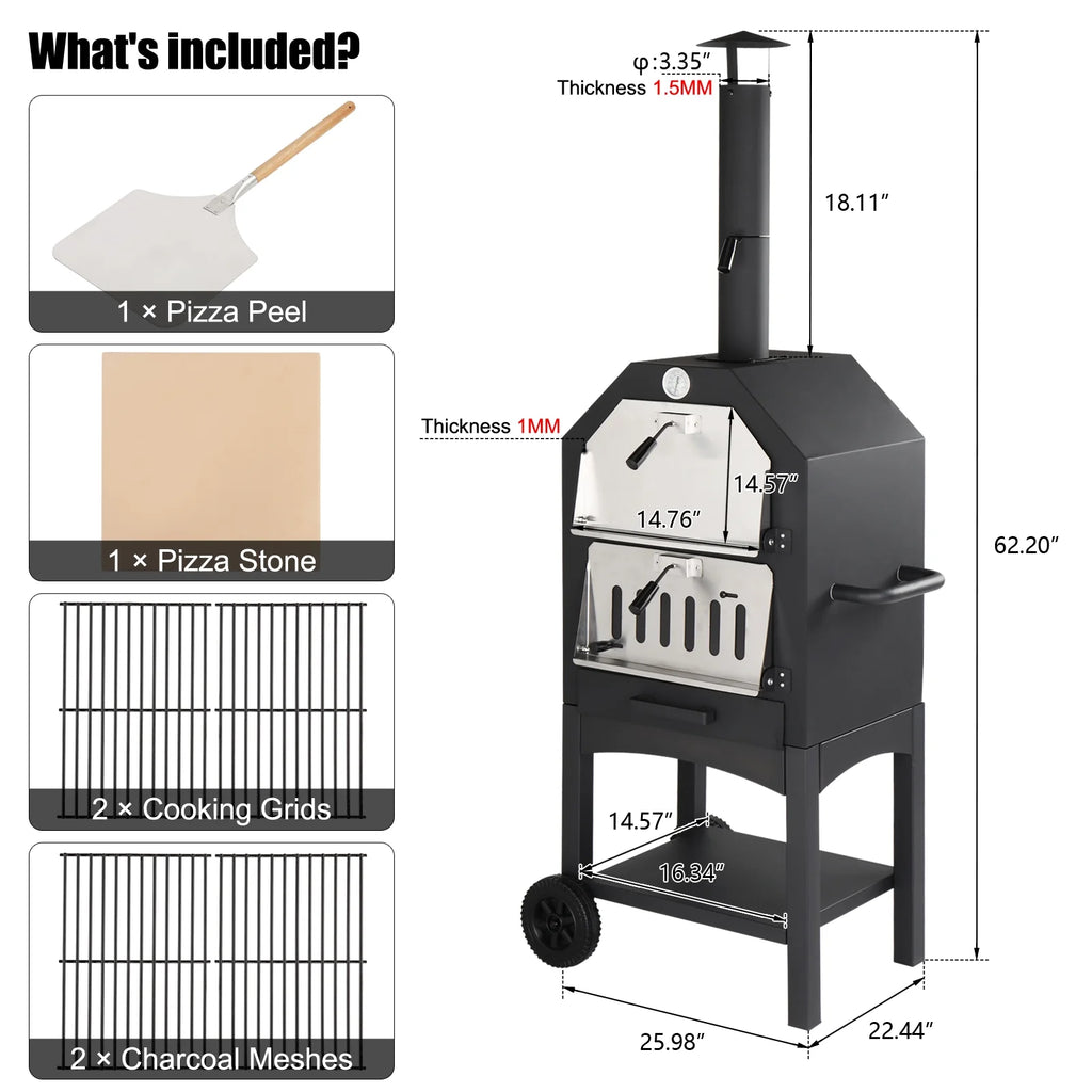 Portable Wood Burning Outdoor Pizza Oven with Pizza Stone and Peel S399