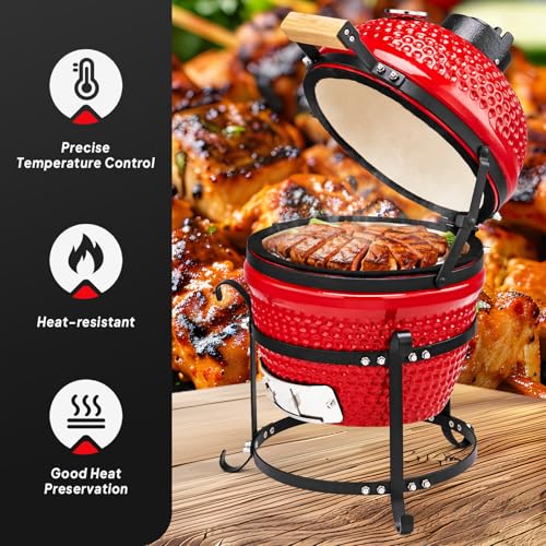 13IN Red Ceramic Charcoal Grill with Inner Liner S3222