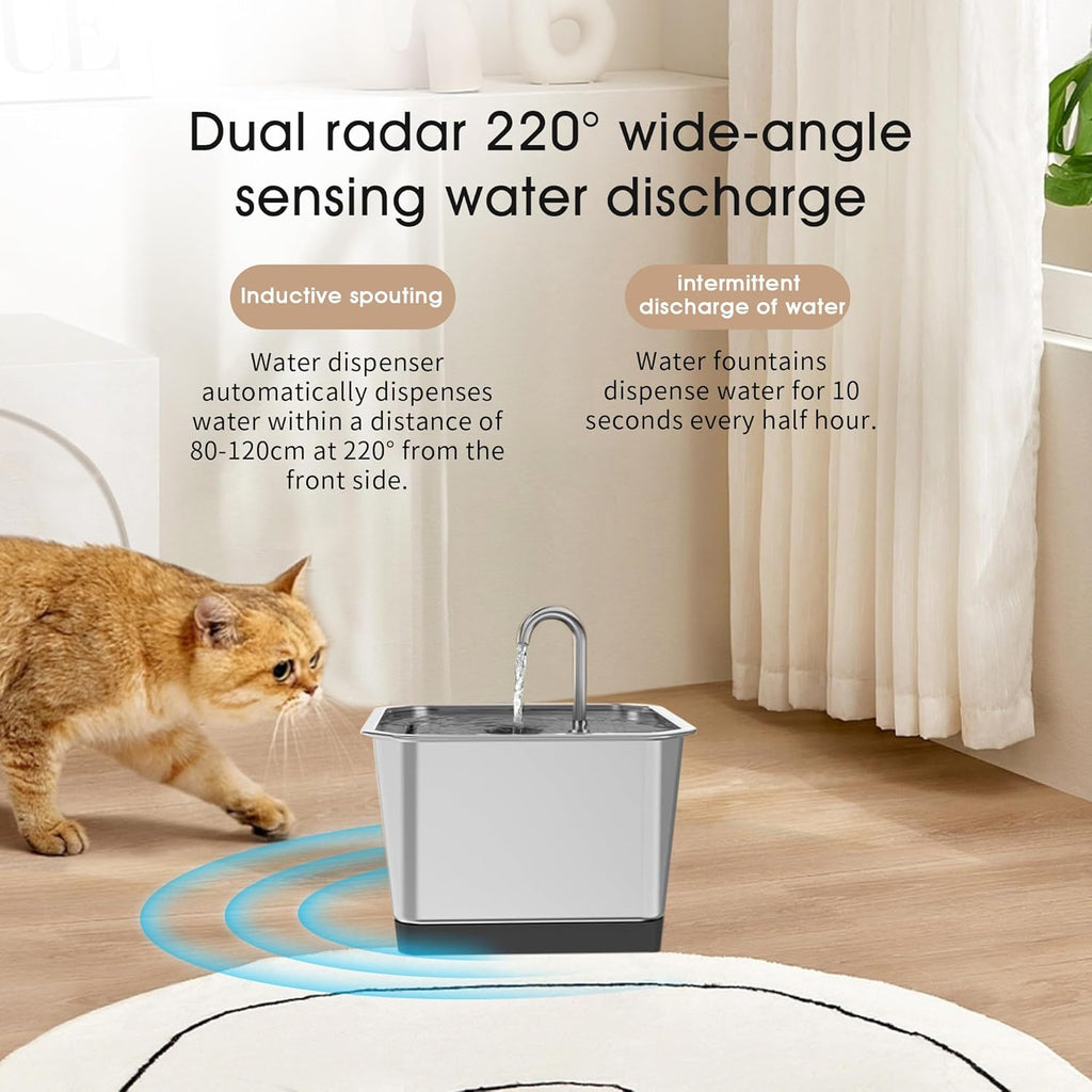 3.5L Stainless Steel Cat Water Fountain with Motion Sensor D836015