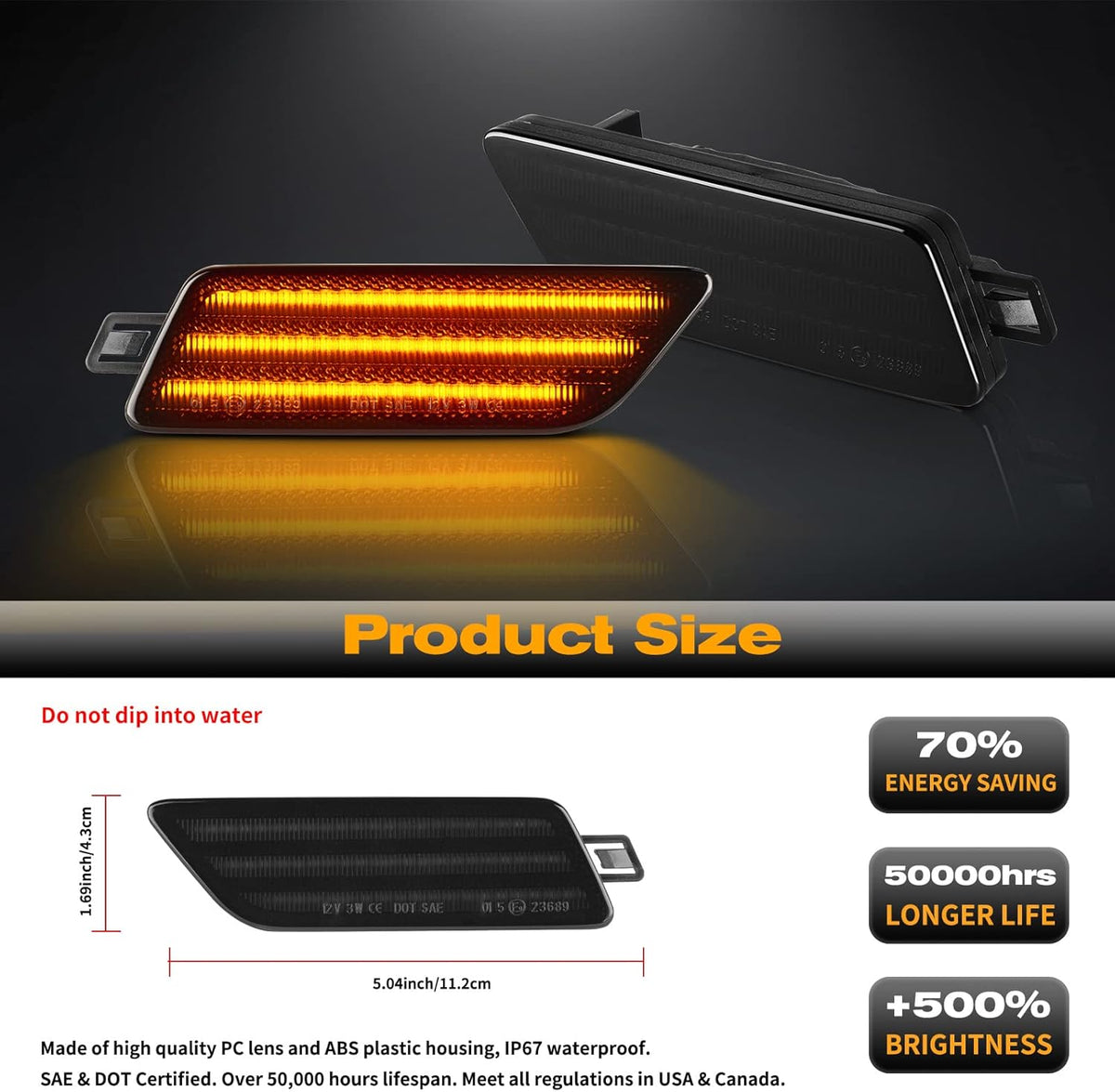 Amber LED Front Bumper Side Marker Light Assembly F7086