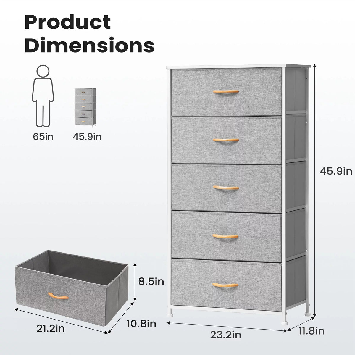 Light Gray 5 Drawers Vertical Dresser G273380