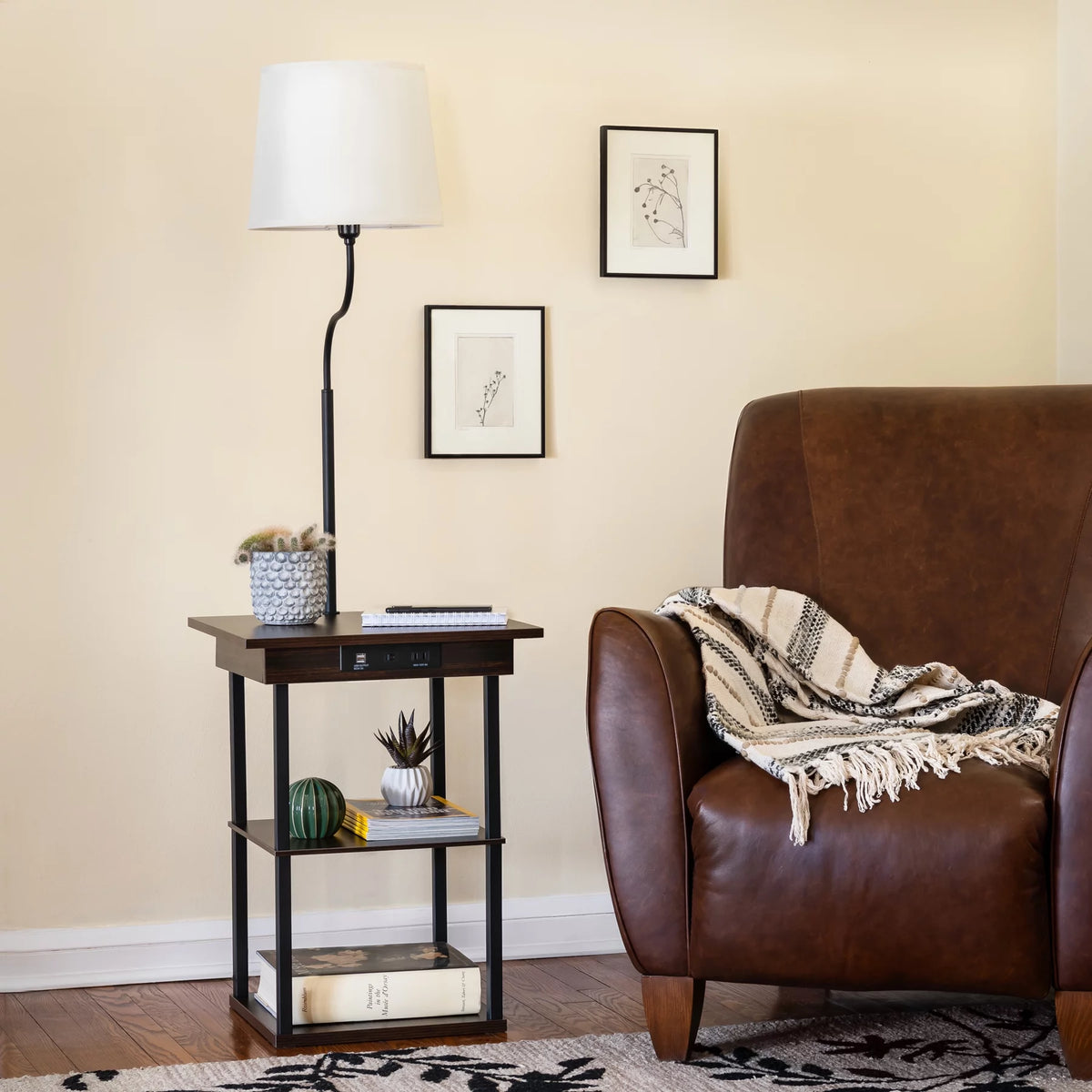 Square End Table with Charging Ports Walnut M9660