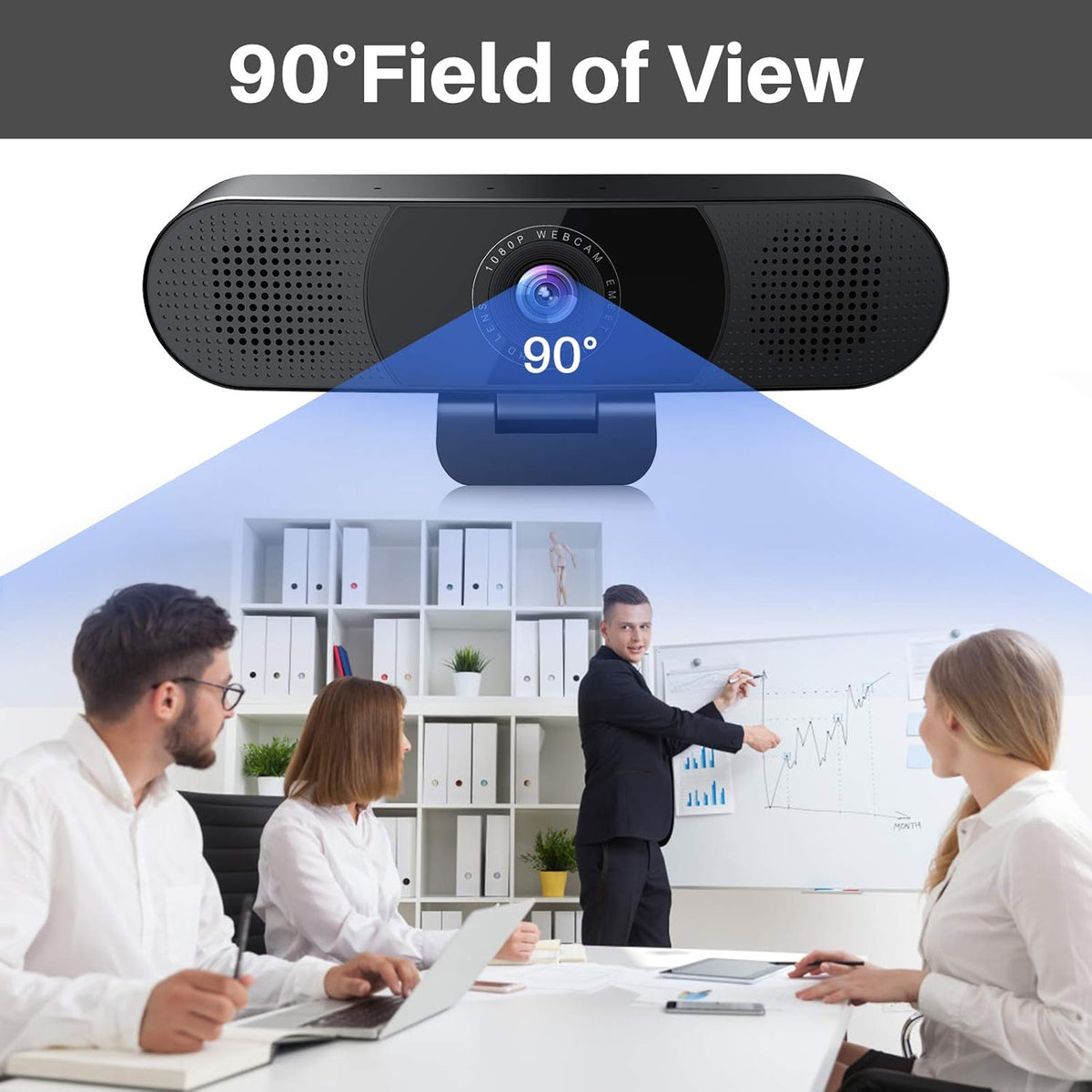 3 in 1 Webcam with Microphone, 2 Speakers, 4 Built-in Omnidirectional Microphone Arrays, 1080P O577088