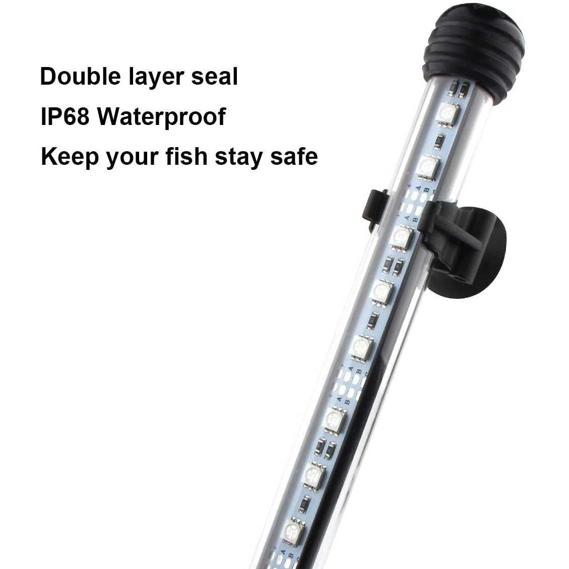 LED Aquarium Light 2 Pack 15 inches Fish Tank Light RGB Color Submersible Crystal Glass Lights T210