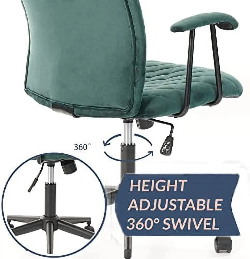 Green Velvet Upholstered Office Desk Chair with Armrest and Wheels N990