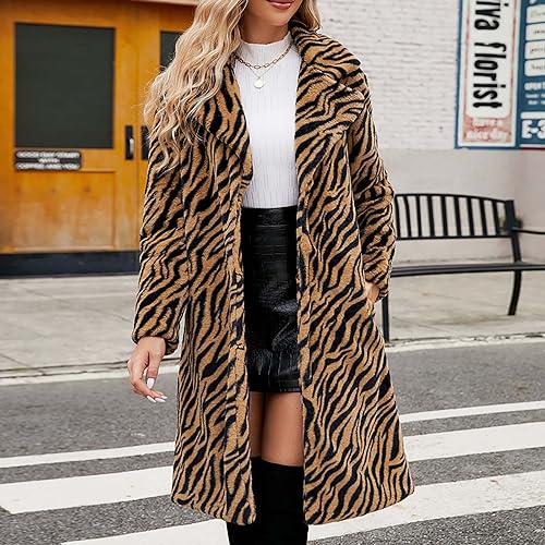 Womens Leopard Print Fleece Faux Fur Long Jacket Overcoat Plus Size Z7824