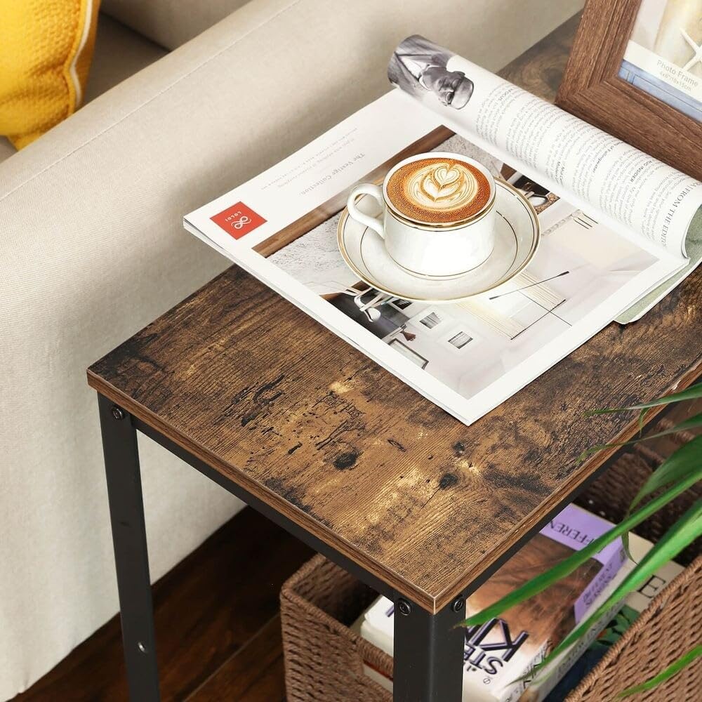 Industrial Rustic Brown Side Table with Mesh Shelf P6521