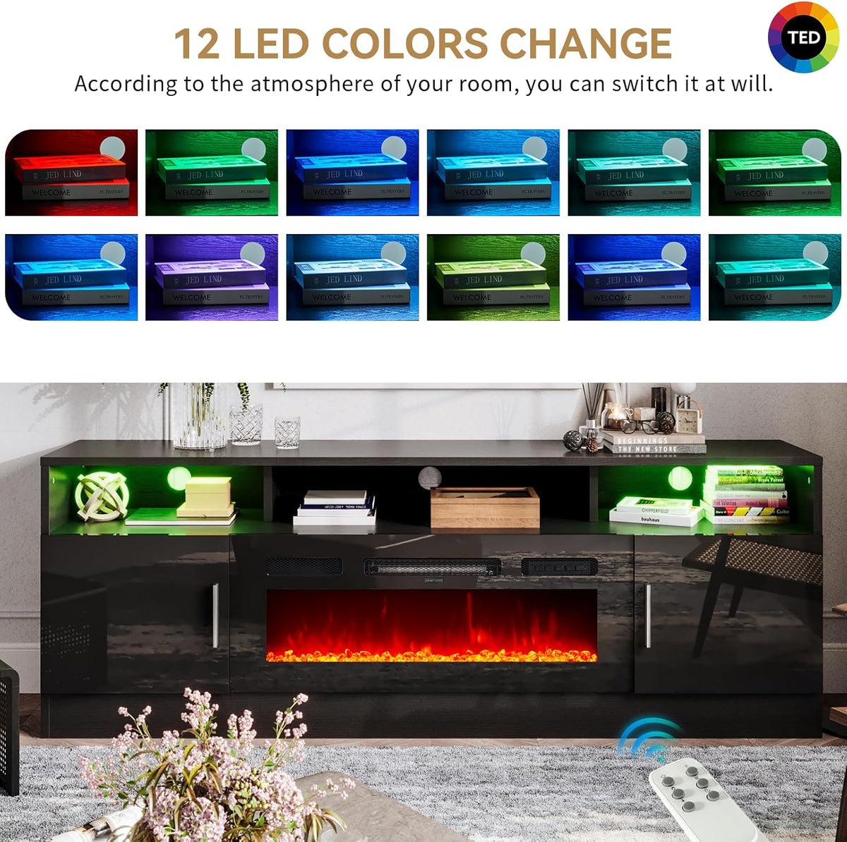 Black 70" Fireplace TV Stand with Electric Fireplace Q24210