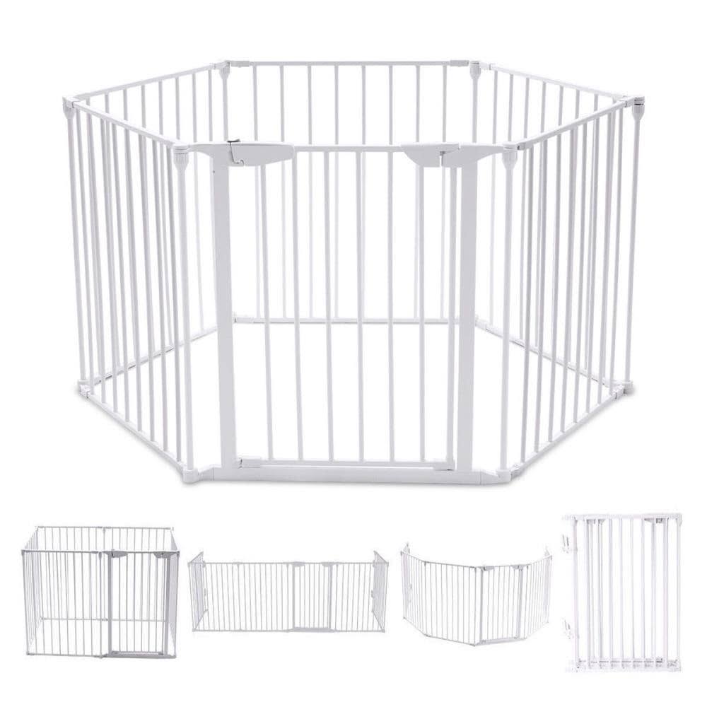 White 6 Panel Metal Playpen Barrier Z996532